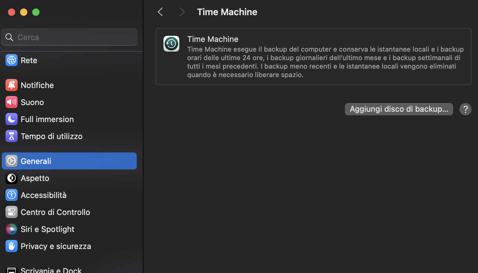 Per liberare spazio sul tuo Mac, potresti voler eliminare i vecchi backup di Time Machine dopo aver svuotato tutti i file di cache accumulati. Per farlo, apri Time Machine nelle Impostazioni di Sistema e cerca i backup che desideri eliminare.