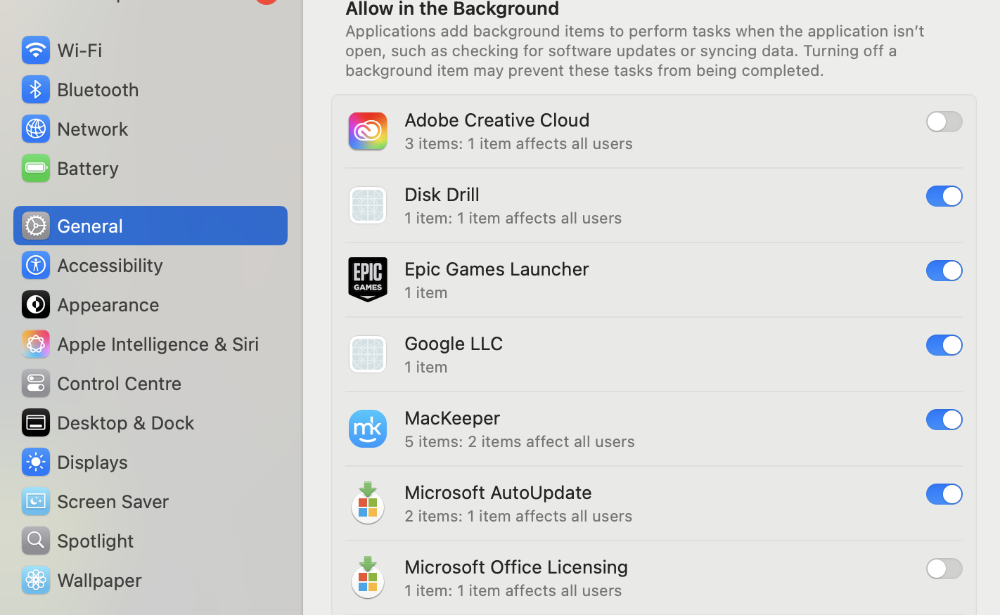 Locate third-party menu bar apps like Bartender or Vanilla in Login Items and disable them to reduce conflicts with macOS visual processes.