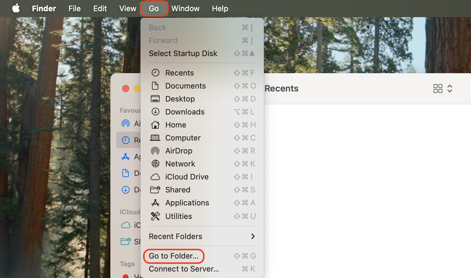 In the top menu bar, click Go, choose Go to Folder, and open a specific system path to locate hidden cache folders on your Mac.
