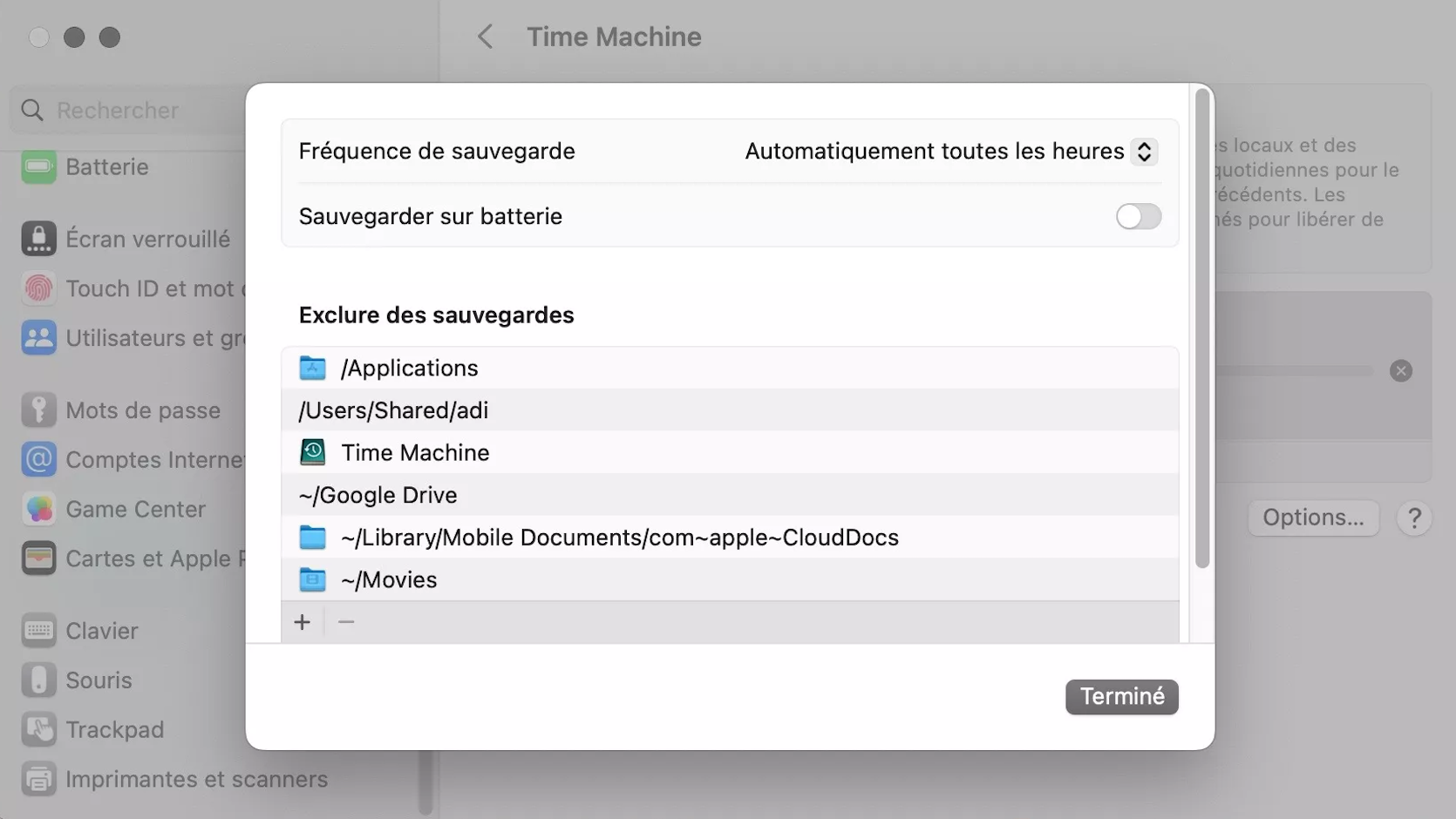 Pour exclure certains fichiers de vos sauvegardes Time Machine, allez dans Réglages Système, puis dans les options de Time Machine. Pour exclure certains fichiers de vos sauvegardes Time Machine, allez dans Réglages Système, puis dans les options de Time Machine.