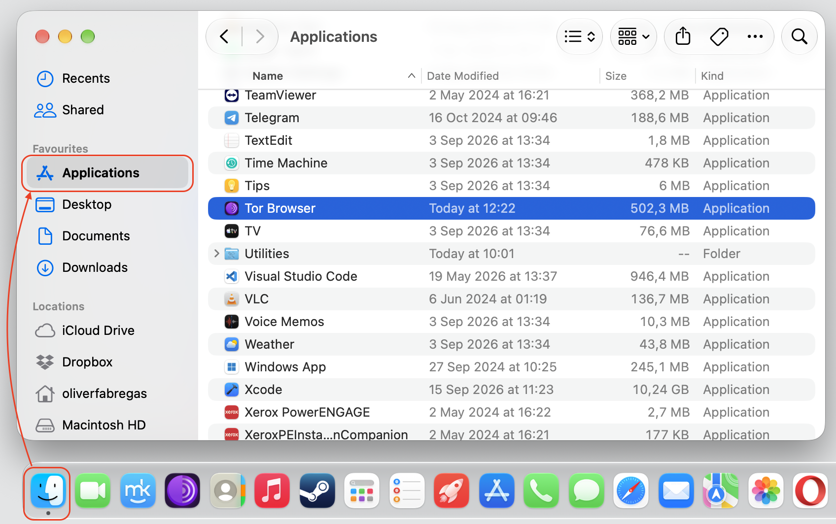 Finder Applications folder on a Mac with Tor Browser selected and the sidebar Applications item circled, ready to drag the app to the Trash. Finder Applications folder on a Mac with Tor Browser selected and the sidebar Applications item circled, ready to drag the app to the Trash.