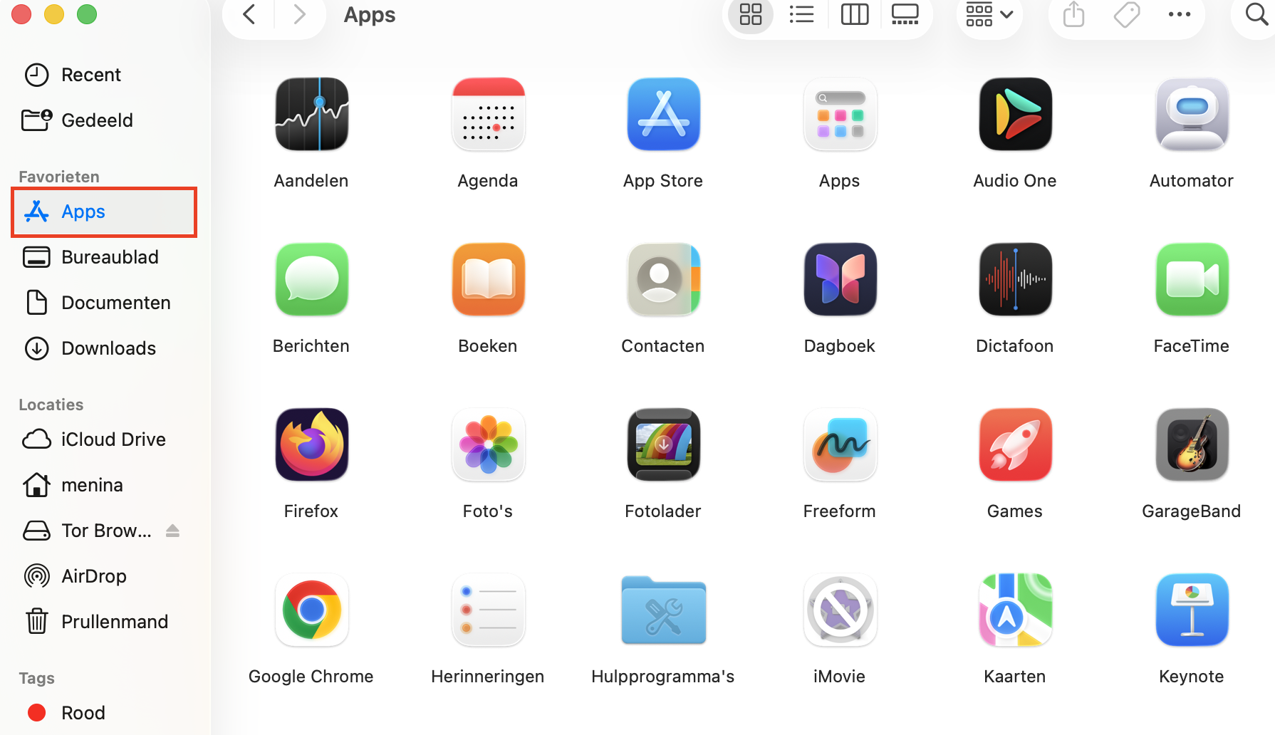 De map Apps op de Mac. Je kunt hier ongebruikte apps verwijderen om ruimte vrij te maken.