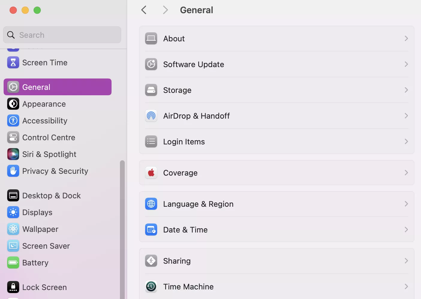 To prepare for an update, using Time Machine or comprehensive backups, you'll first need to connect a suitable external drive. Then you'll need to open System Settings, go to General and then you'll be able to select Time Machine.