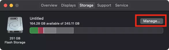 storage tab manage button highlighted