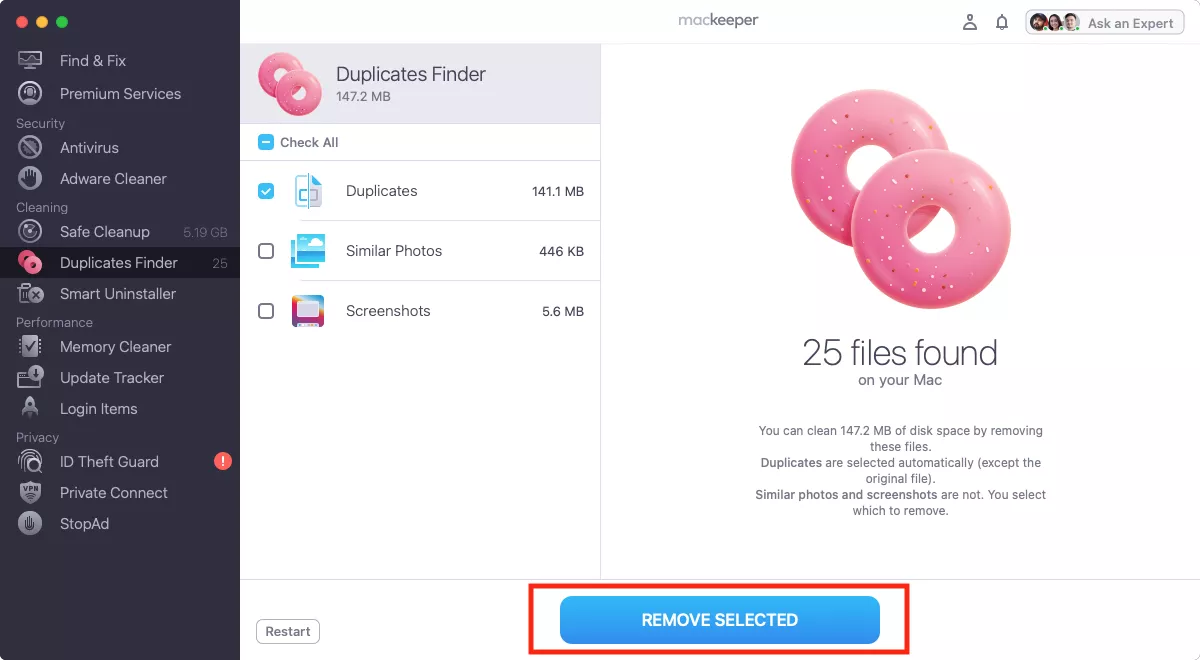 MacKeeper remove duplicates