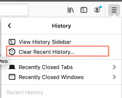 clear recent history button in firefox menu clear recent history button in firefox menu