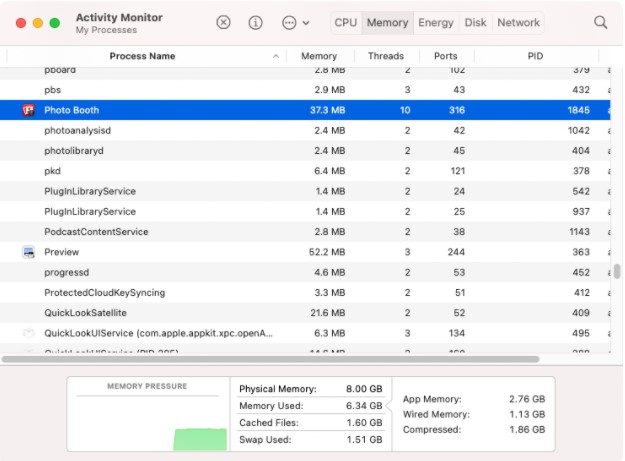 Apps in Activity Monitor Apps in Activity Monitor
