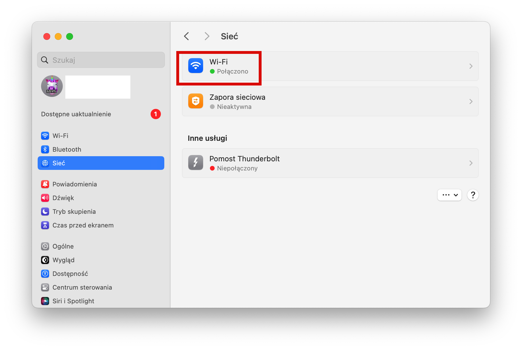 Aby wyłączyć Wi-Fi, otwórz ustawienia Wi-Fi. Zielone lub czerwone kółko wskazuje stan połączenia z siecią.