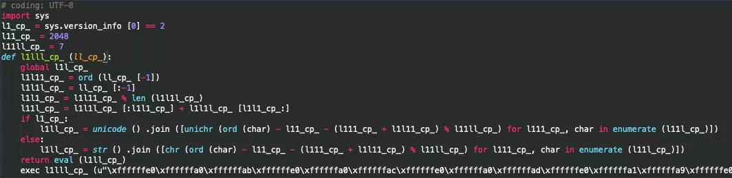 A block of Python code from macOS Bundlore malware for Mac.