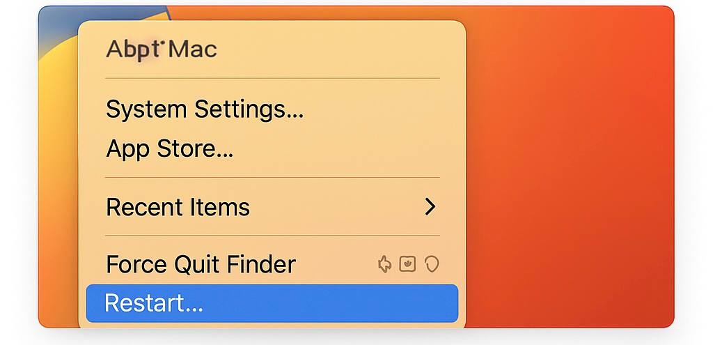 To reboot your macOS to fix a deleted process issue, first open the Apple menu and choose the Restart option from the drop-down menu.