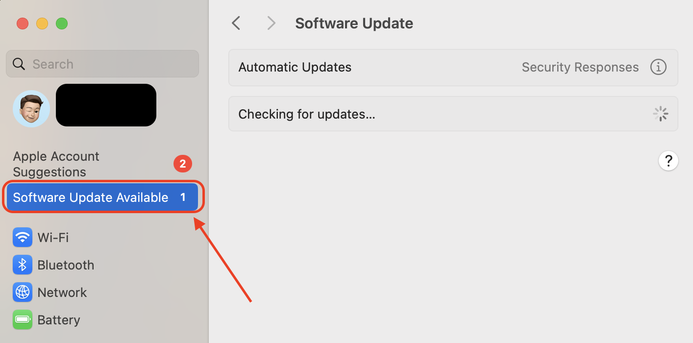 Open System Settings, go to General, then select Software Update to check for available macOS updates that may fix system bugs or security issues.