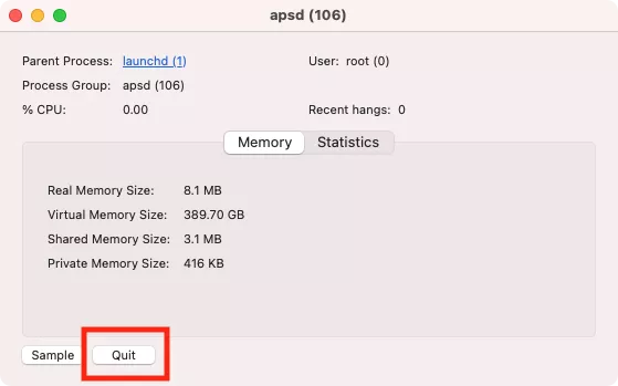 activity monitor quit an app