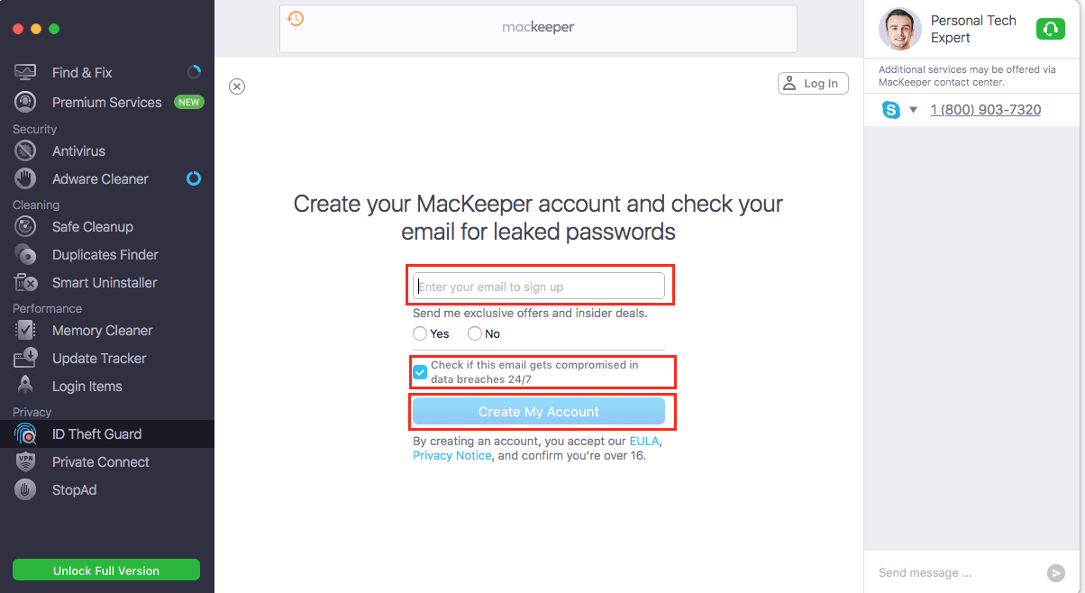 Create MacKeeper account Create MacKeeper account