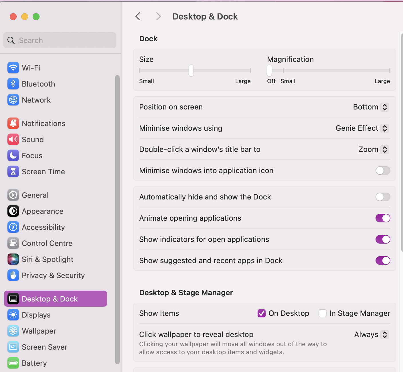 Once in System Settings, go to the Desktop & Dock tab. From there, you’ll see all the options to customize your browser.