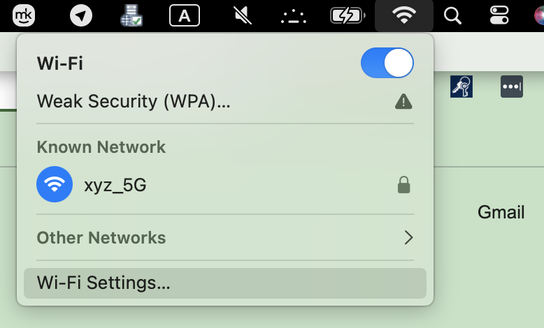 To check and reset the network on Mac Sonoma, click the Wi-Fi icon, and select Wi-Fi Settings.