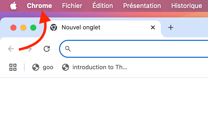 Vérifiez si Chrome a besoin d’être mis à jour. Cliquez sur Chrome dans la barre d’outils en haut de votre écran.
