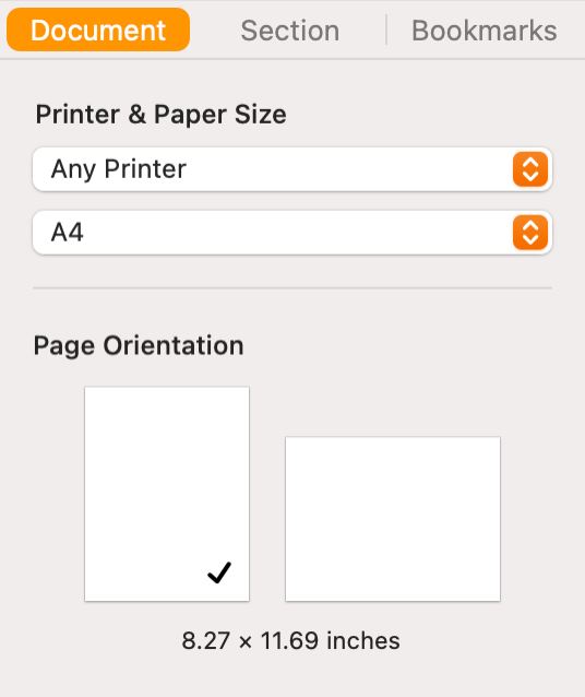 To adjust your document layout on Pages from your Mac, select the page orientation, size, and margins.