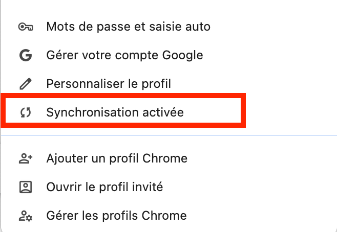 Cliquez sur Synchronisation activée dans la nouvelle fenêtre qui s’affiche.