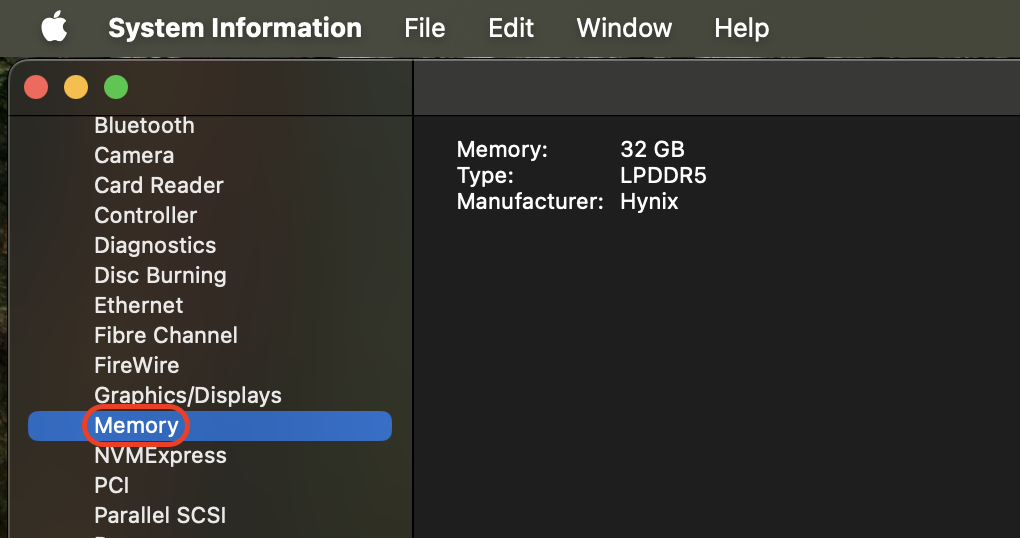In System Report, choose Memory from the sidebar and check for available slots or the label Upgradeable to confirm if RAM can be added.