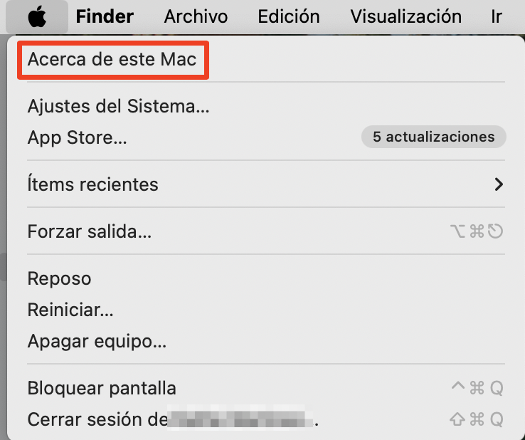 Puedes utilizar aplicaciones integradas para optimizar el almacenamiento de tu Mac. Haz clic en el icono de Apple en la parte superior de la pantalla y selecciona Acerca de este Mac.
