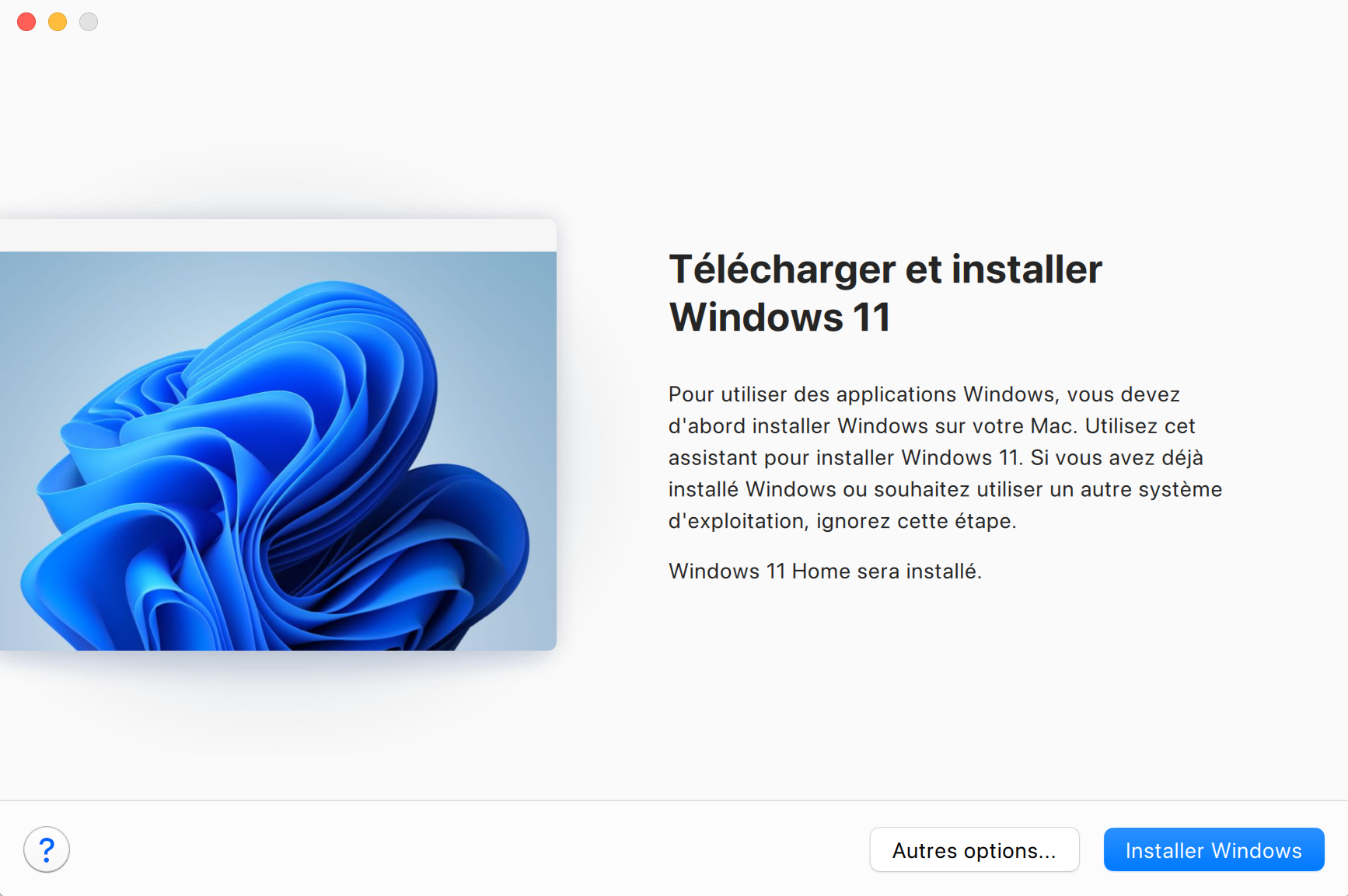 Pour utiliser Parallels Desktop, cliquez sur le bouton bleu Installer Windows. Votre appareil commencera alors à télécharger le logiciel.