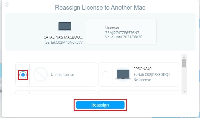 Unlink license Unlink license