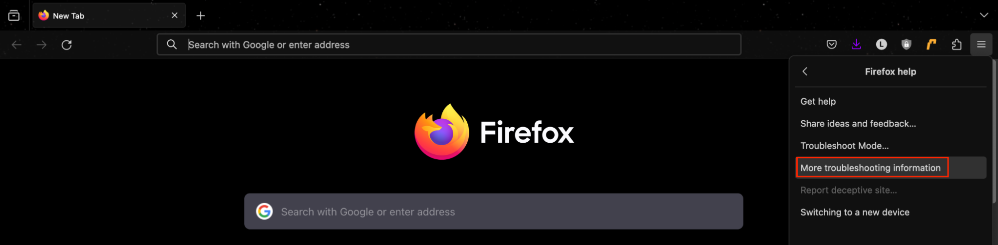 Firefox’s Help menu, with More Troubleshooting Information highlighted. How to manually remove a browser hijacker from Mac: delete hijacker from the browser.