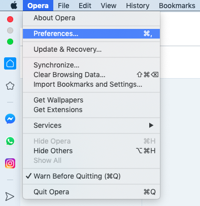 find opera preferences button in opera menu find opera preferences button in opera menu