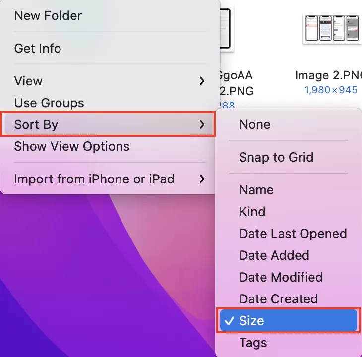 Sort files by size