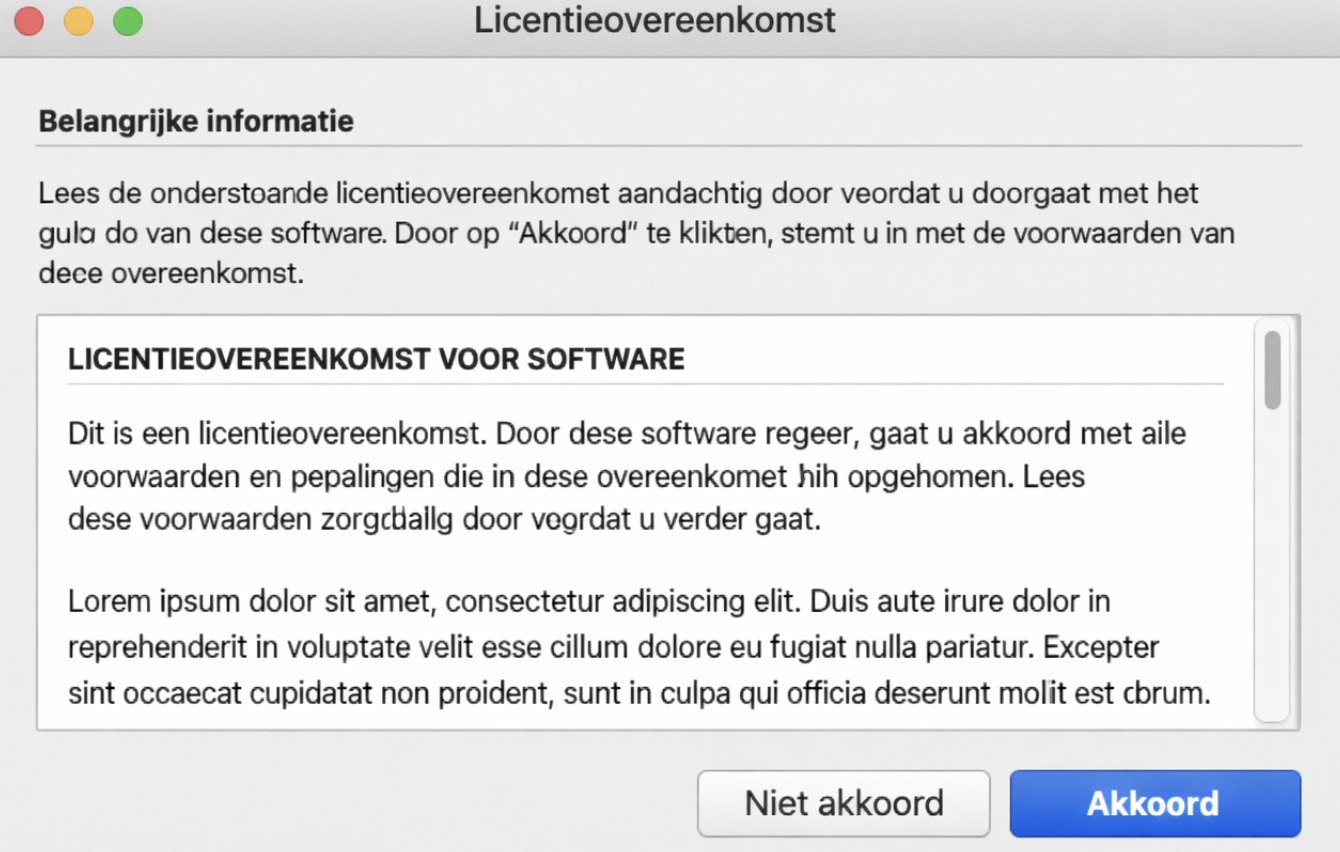 Wanneer je klaar bent om je software bij te werken, verschijnt de Apple-licentieovereenkomst op je scherm. Klik op Akkoord wanneer dit verschijnt, waarna de update wordt gestart.