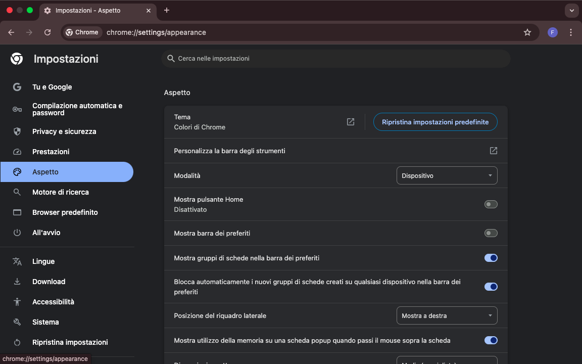 In Aspetto > Mostra pulsante Home, è possibile impostare la posizione del pulsante Home. Se l'URL è sbagliato, è possibile modificarlo qui.