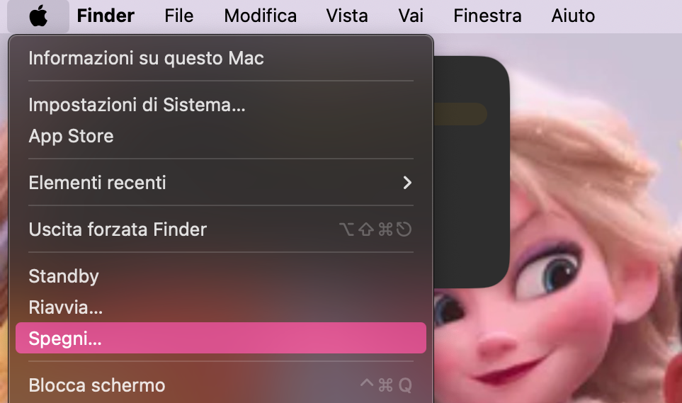 Fai clic sul menu Apple e seleziona l’opzione Spegni dal menu a discesa.