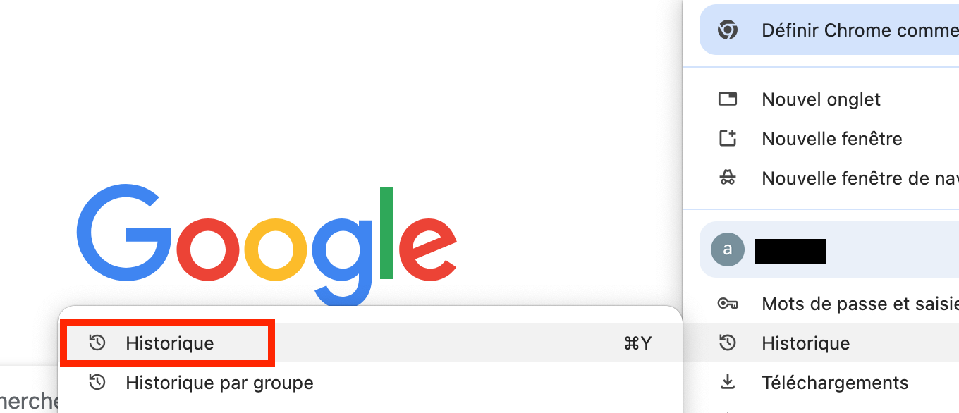 Quand une nouvelle fenêtre s’ouvre, cliquez encore sur Historique.