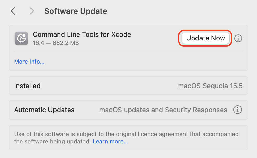 Click Update Now if a new macOS version is available to begin downloading and installing the latest software update.