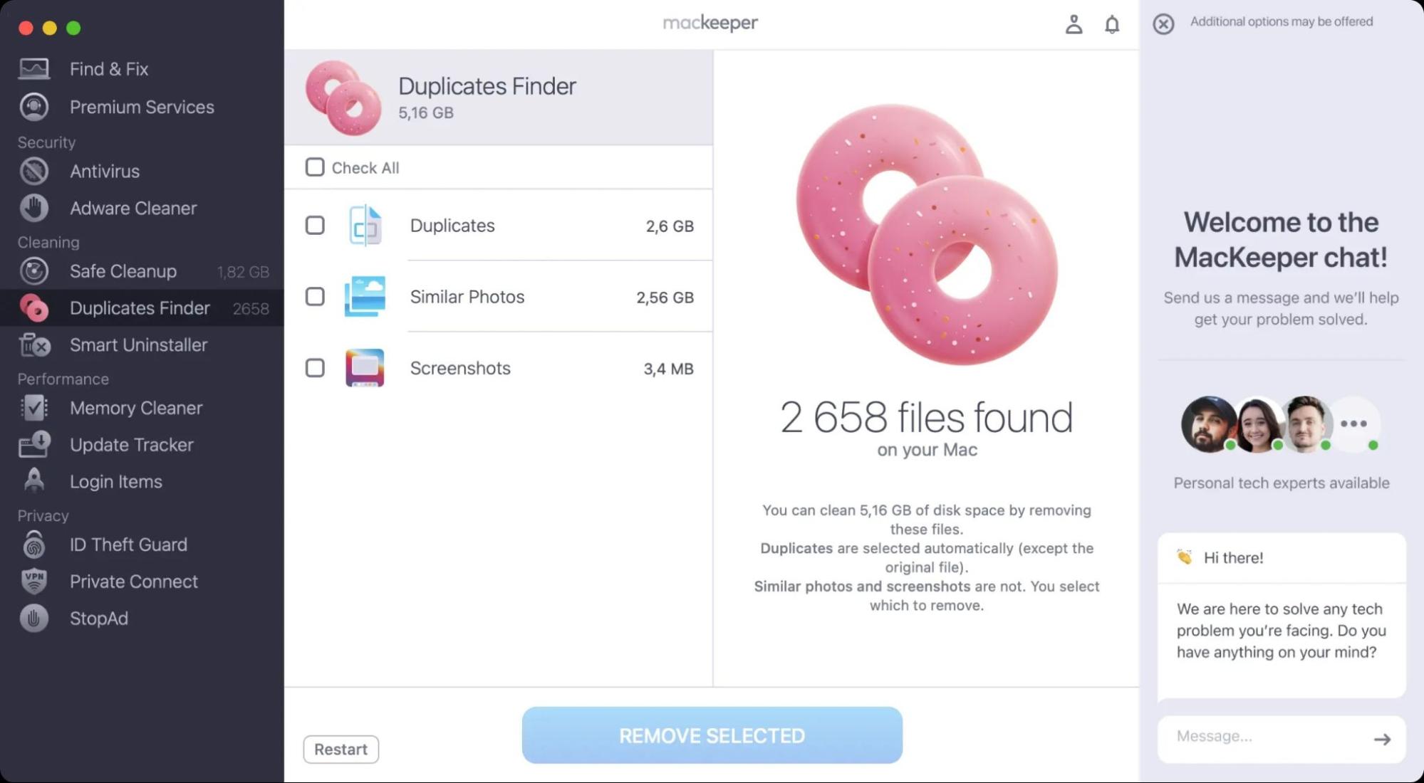MacKeeper's Duplicates Finder is a quick and easy way to find unneeded copies of files and delete them, instantly saving space on your external drive.
