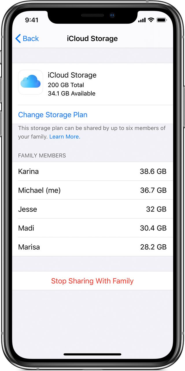 Open Family, tap iCloud Storage, toggle sharing off and on again, then ask members to reopen their iCloud settings to refresh the shared access.
