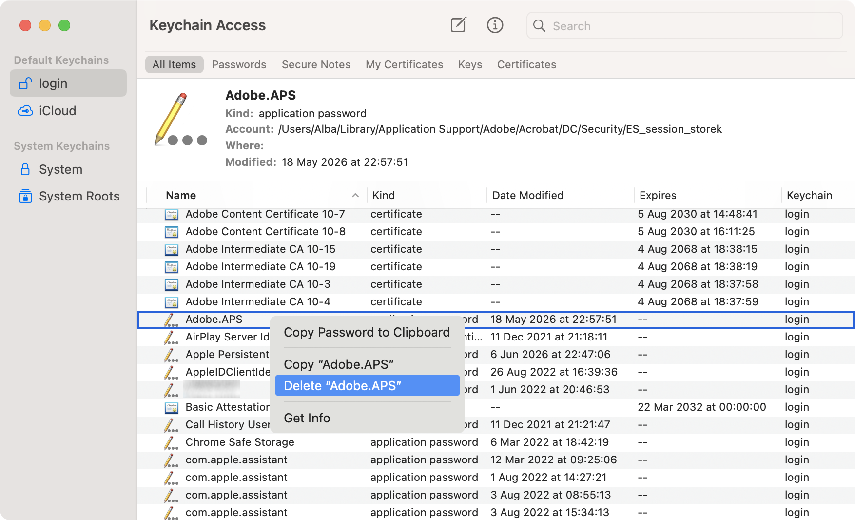 To remove a Wi-Fi network from Keychain Access on your Mac or MacBook, right-click on it, then select Delete.