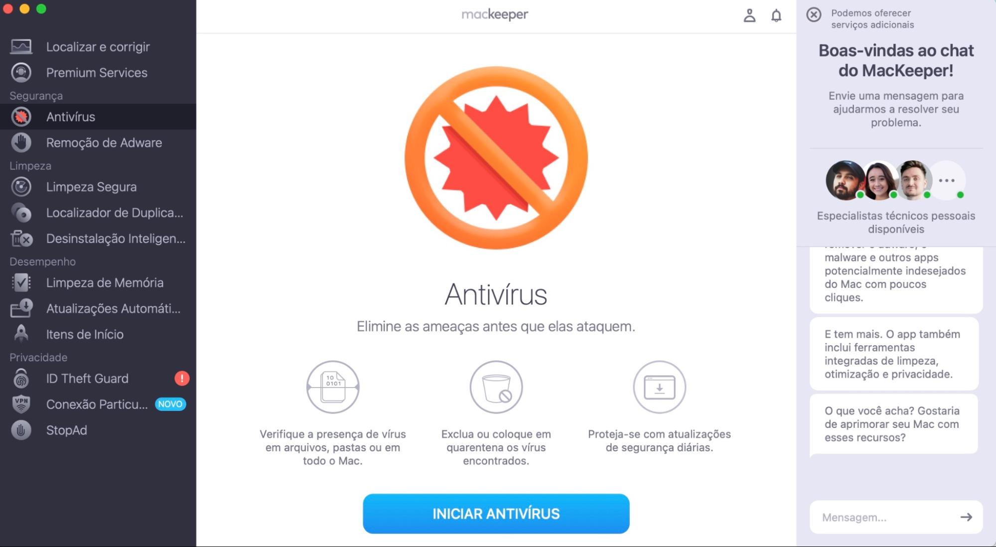 Use o antivírus do MacKeeper para proteger seu Mac contra ameaças em tempo real ou escanear seu dispositivo sob demanda.
