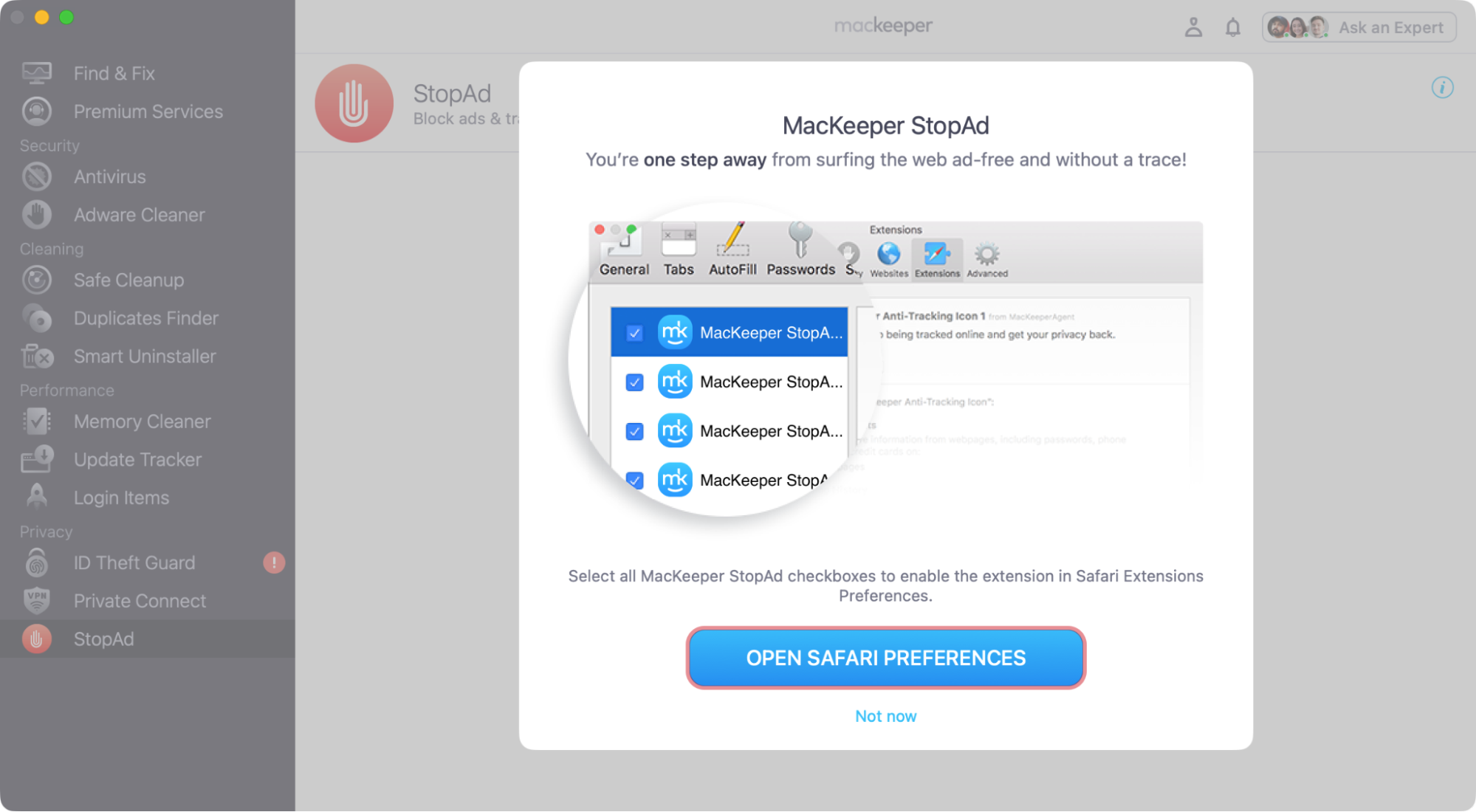 If you're a Safari user, click the 'Enable' button, then click 'Open Safari Preferences' in the panel that opens up. This will take you to Safari's current extensions.
