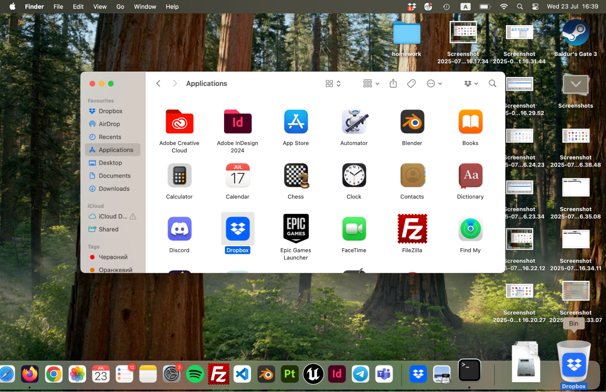 Go to Applications in Finder, find the Dropbox app, and drag it to the Bin to complete the uninstallation.