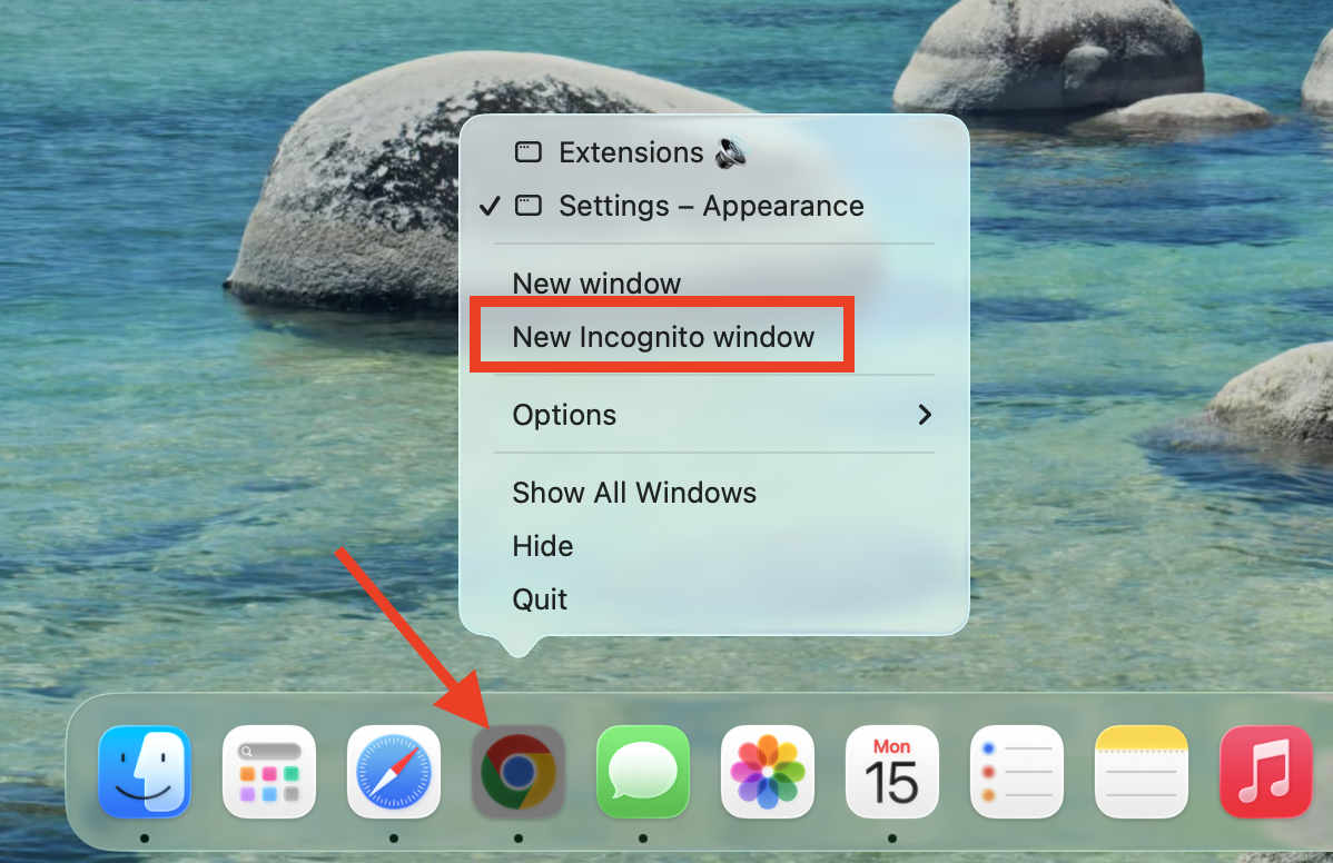 The New Incognito window option for Google Chrome on Mac. After figuring out how to get Google Chrome on Mac, use incognito mode to conceal your browsing data.