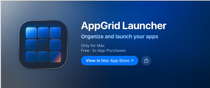 The AppGrid Launcher listing on the Mac App Store, a third-party app that brings the Launchpad grid back to macOS Tahoe on a Mac.