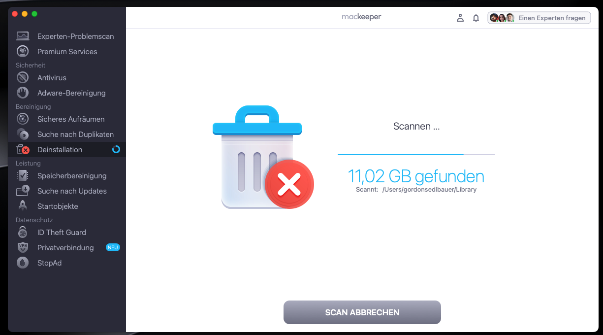 Das intelligente Deinstallationsprogramm von MacKeeper durchsucht Ihren Mac nach unnötigen Dateien.