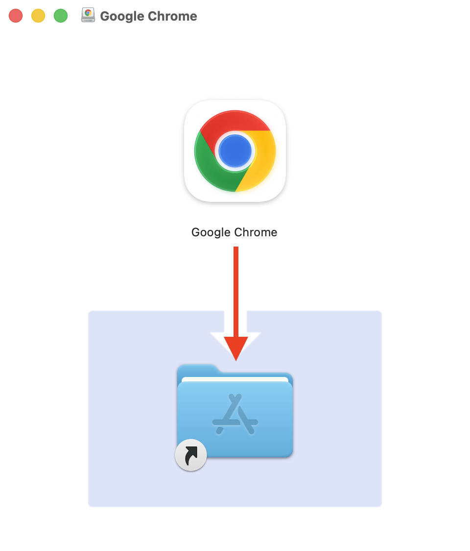 The Chrome installer window on Mac. If you want to know how to get Google Chrome on Mac, drag the Chrome icon into the Applications folder to continue the installation.