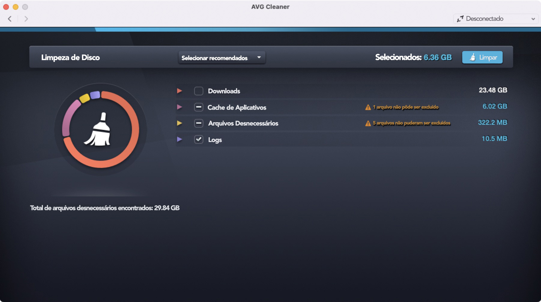 Conheça o nosso teste de limpeza realizado em um Mac com a ajuda do AVG Cleaner. Veja também a subdivisão dos itens de limpeza recomendados.