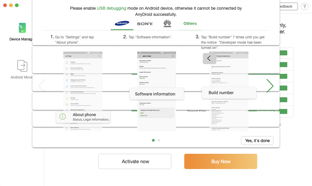 AnyDroid is a commercial app that lets you access your Android devices on a Mac. To you use, it you'll need to enable USB debugging on your Android device.