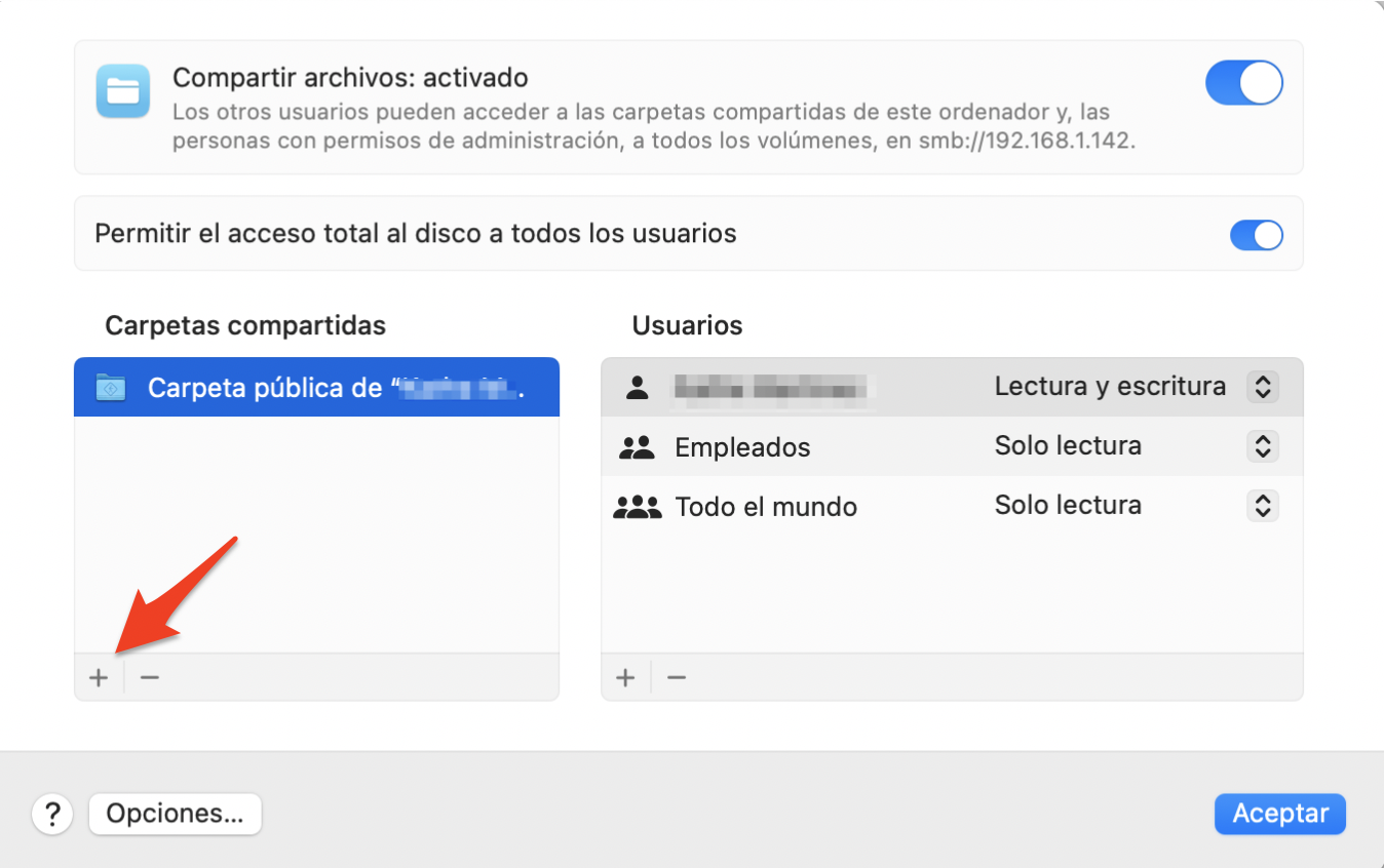 Ajustes del sistema mostrando el menú Compartir archivos en Mac. Para utilizar el uso compartido de archivos Bluetooth para copiar archivos de un Mac a otro Mac, permita el acceso total al disco si es necesario, añade tus carpetas y, a continuación, haz clic en Listo. Ajustes del sistema mostrando el menú Compartir archivos en Mac. Para utilizar el uso compartido de archivos Bluetooth para copiar archivos de un Mac a otro Mac, permita el acceso total al disco si es necesario, añade tus carpetas y, a continuación, haz clic en Listo.
