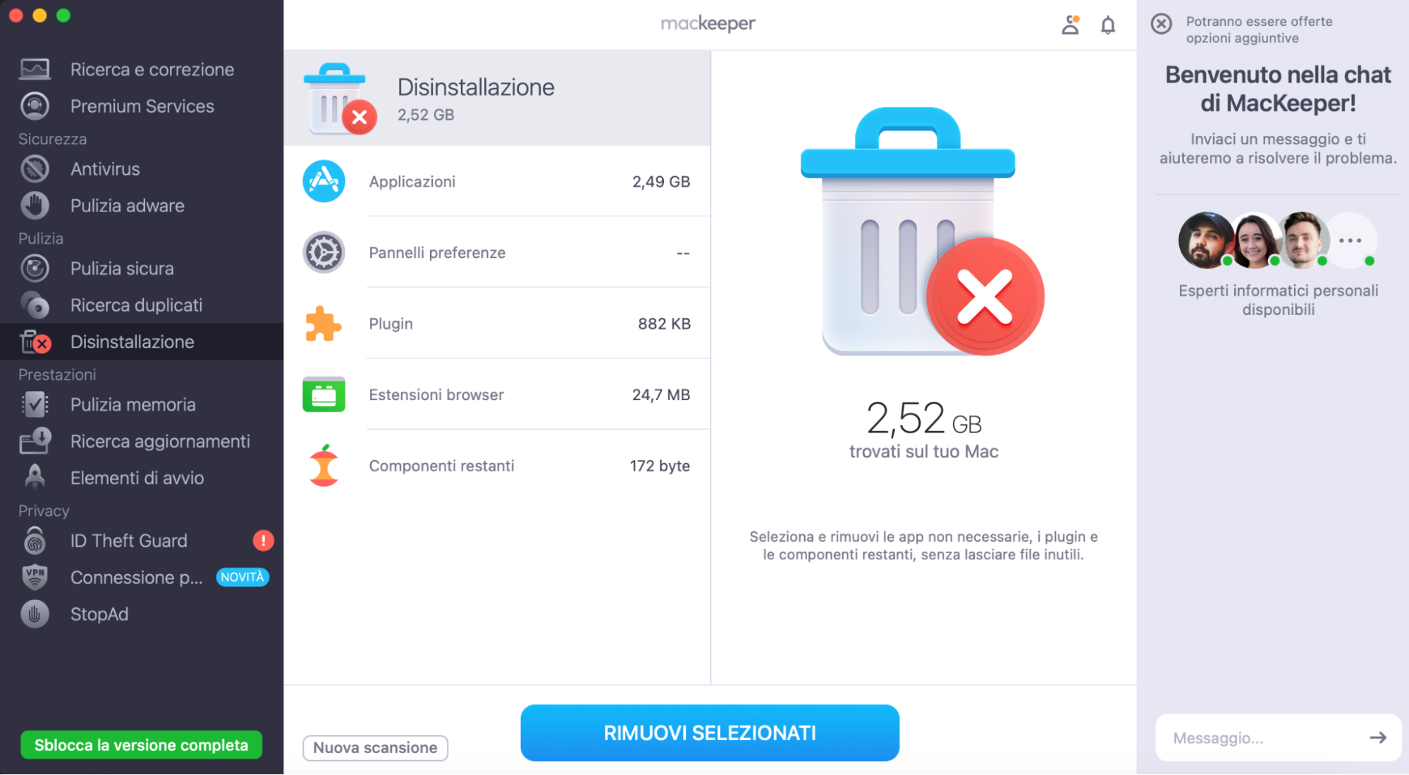 MacKeeper su Mac mostra lo strumento Smart Uninstaller. Fate clic su Applicazioni per visualizzare un elenco di tutte le applicazioni che è possibile rimuovere dal Mac.