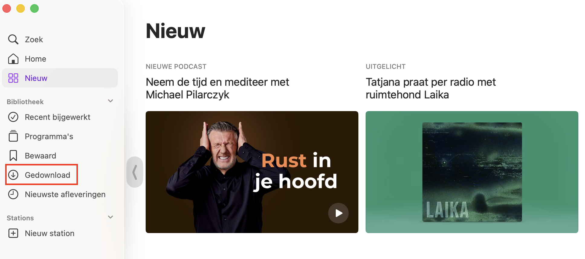 Open de Podcasts-app en selecteer het tabblad Gedownload in het menu aan de linkerkant.