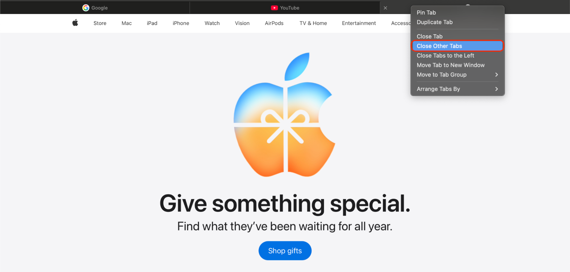 Right-click a tab and choose Close Other Tabs to quickly remove all unnecessary pages and reduce Safari's overall load on your Mac.